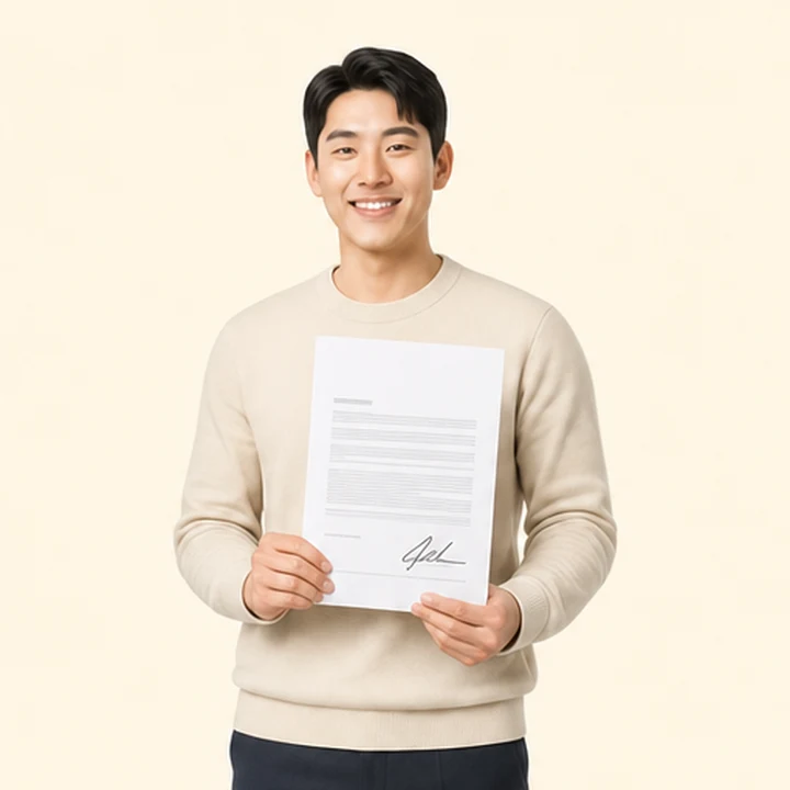 무심사 스포티지 장기렌트 서면 견적서를 들고 있는 고객